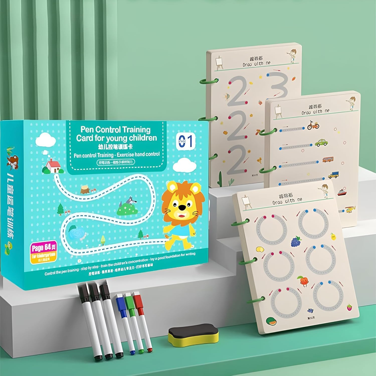 71D0LGbETQL._SL1500_ Magical Tracing Workbook Set | 64 Pages | Reusable Alphabet & Number Practice Book - Image 1