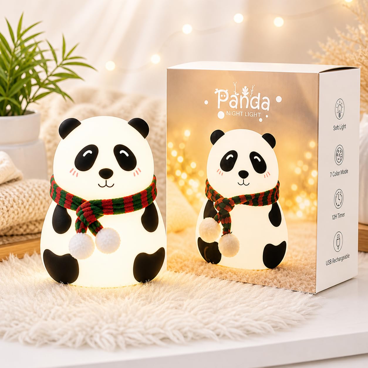 71LcuFNbVfL._SL1254_ Cute Panda LED Night Lamp for Kids | Rechargeable Silicone Bedside Light | Touch Control | Warm White - Image 1