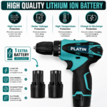 PLATIN 12V Li-ion Cordless Drill Machine | 24 Accessories | 1350RPM | 18+1 Torque | 10mm Chuck - Image 7