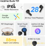 realme Buds T01 | 13mm Dynamic Driver | 28H Playback | AI ENC | Bluetooth 5.4 | IPX4 Water Resistant - Image 2
